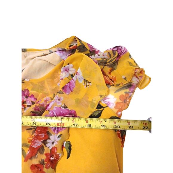 Exotic Tropical Tunic Blouse Sz L Yellow Rhinestones Floral Kimono Flowy Cottage - Picture 9 of 14